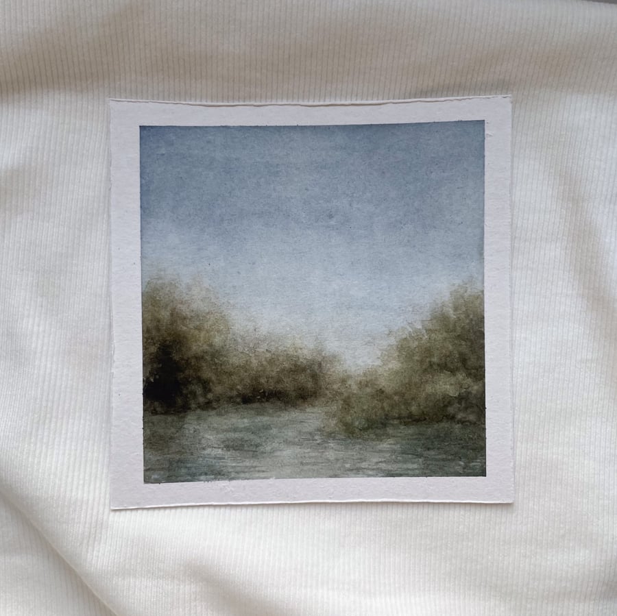 river landscape original watercolour small painting