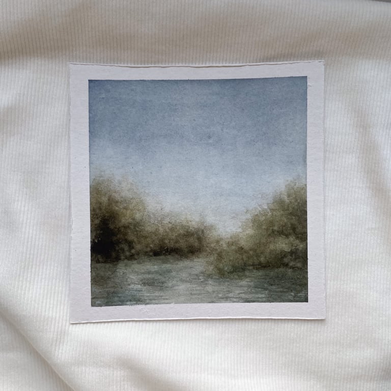 river landscape original watercolour small painting