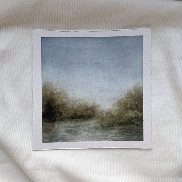 river landscape original watercolour small painting