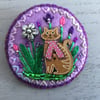 Hand Embroidered Lavender Cat Brooch