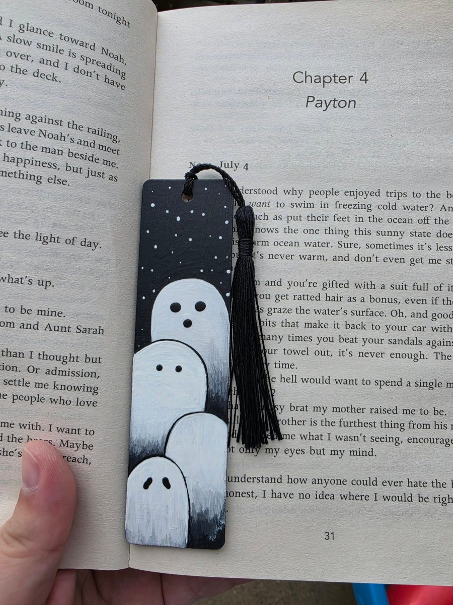Hand Painted Halloween Ghost Bookmark – Cute Ghost Family Wooden Bookmark