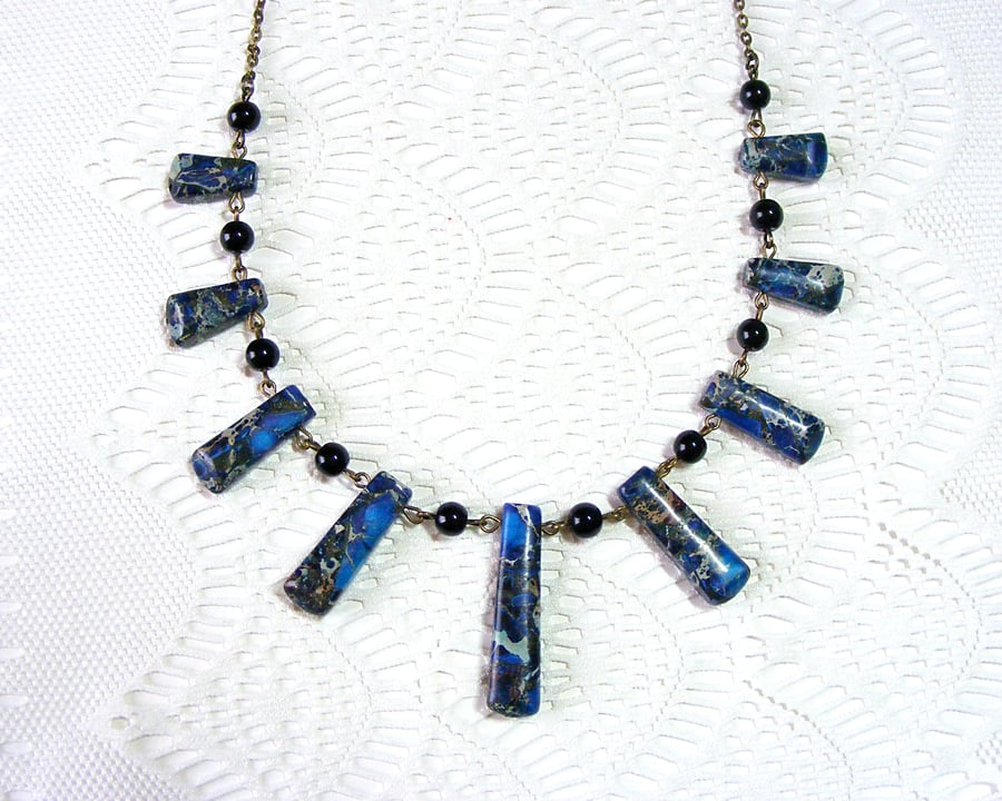 Statement Bib Necklace with Blue Sea Sediment Jasper