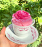 Rose Soy Candle in Tea Cup with Saucer - Clean and Unscented