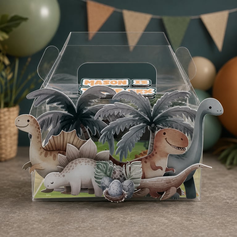 Personalised Clear 3D Dinosaur Party Favour Boxes, Set of 6
