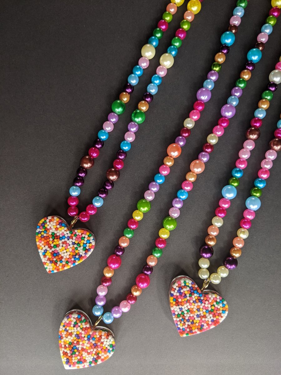 Rainbow sprinkles heart necklace