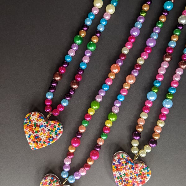 Rainbow sprinkles heart necklace
