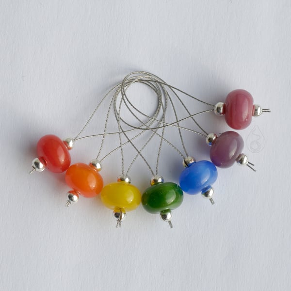 Lampwork Stitch Markers - Rainbow Swirls
