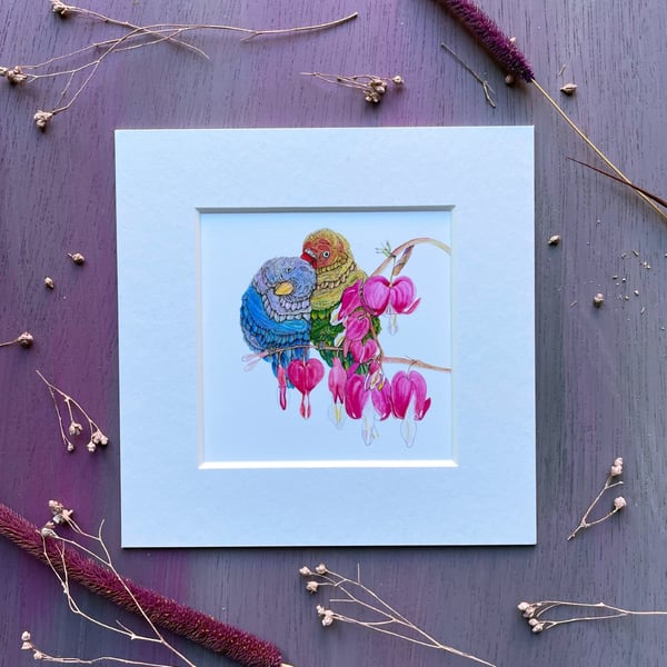 LIMITED EDITION 'Love Birds' 5" x 5" Mounted Print