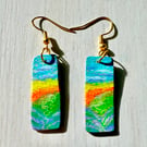 Little landscape, hand painted wood on gold-plated earrings
