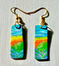 Little landscape, hand painted wood on gold-plated earrings - Image 1
