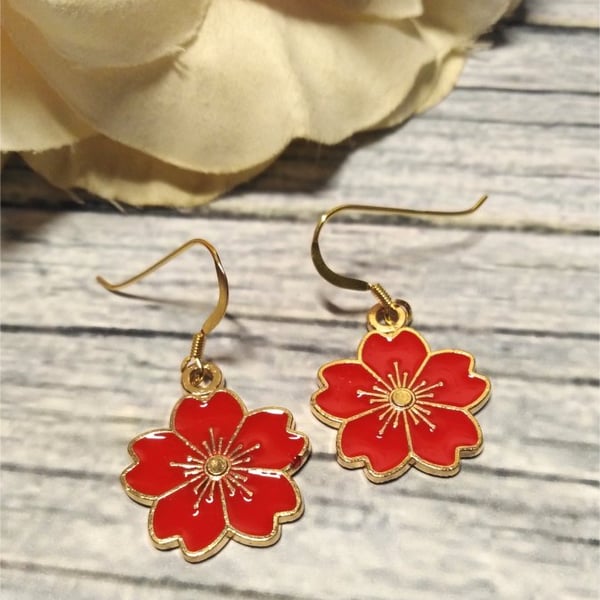 Red Flower enamel earrings