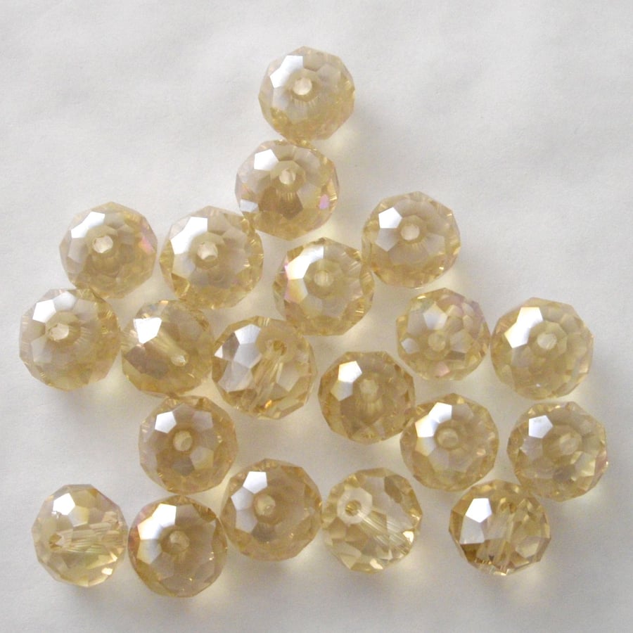 20 x Champagne AB Faceted Crystal Rondelle Beads