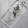  Handmade fused glass decoration or suncatcher - Snowman with blue green hat