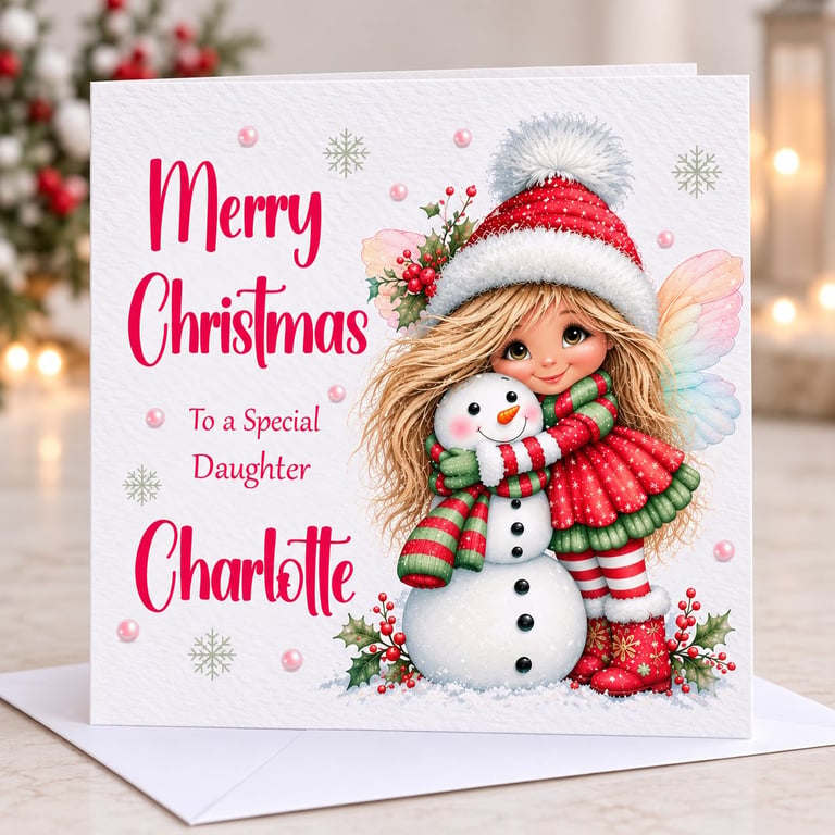 Personalised Fairy Christmas Card, Custom Name & Relation Card