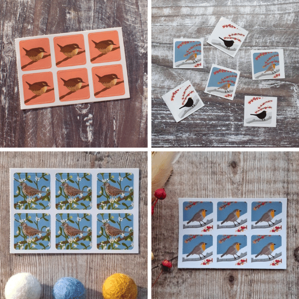 British Birds Set 4 Envelope Stickers - 24 mini stickers