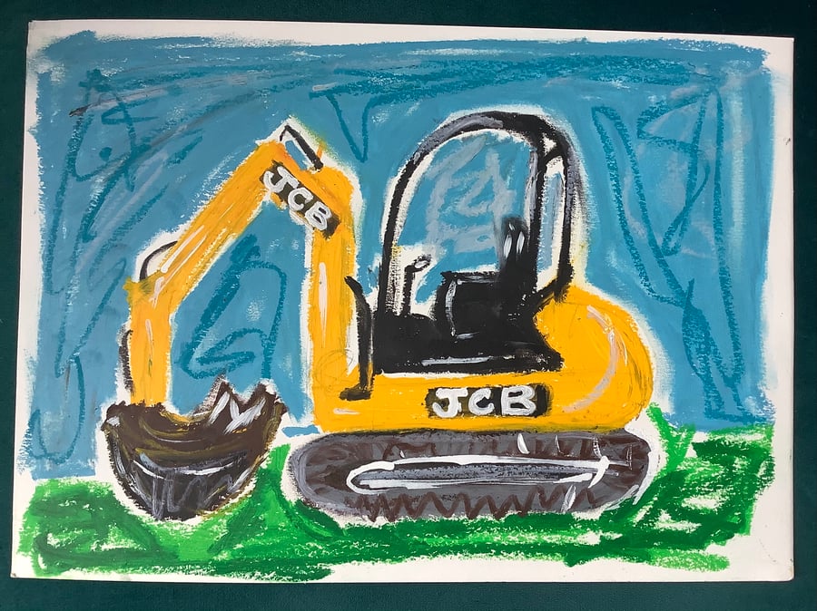 JCB original drawing. Boys. Bedroom. Home decor. Digger. Art. Yellow pastel