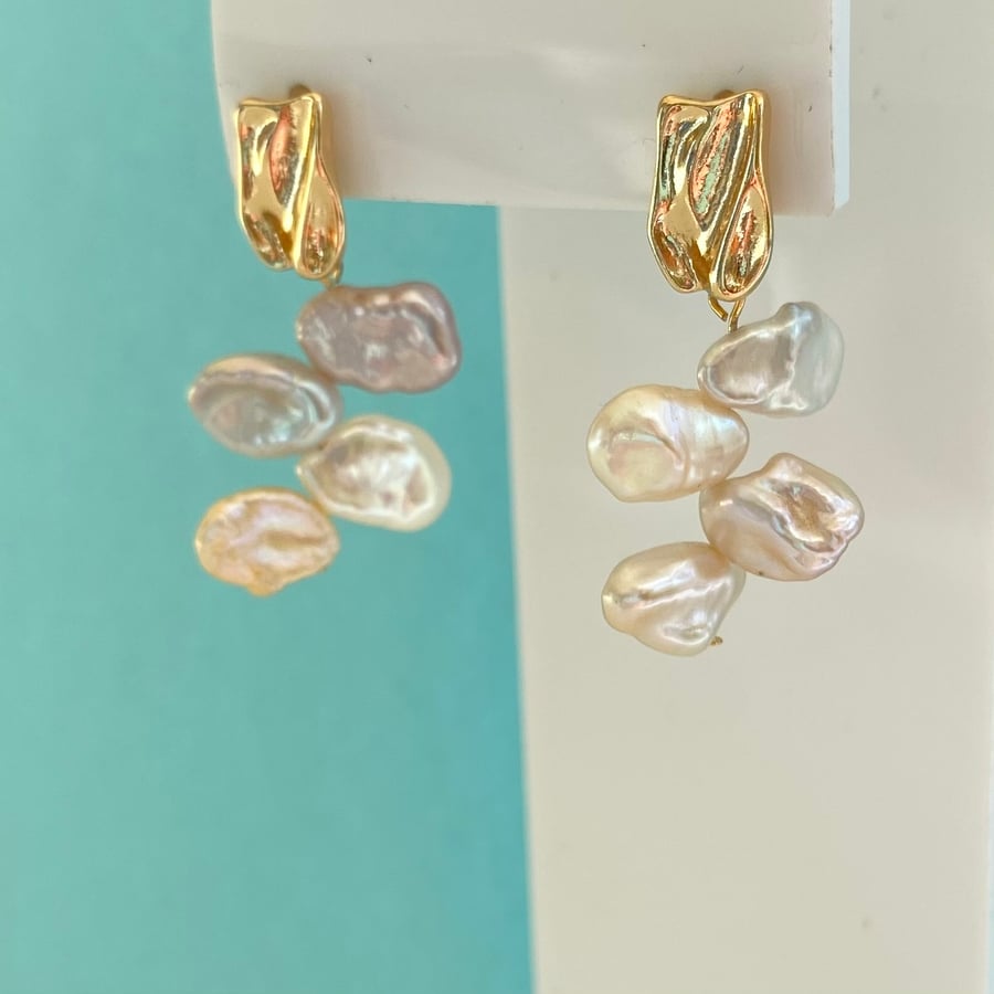 Keshi Freshwater Pearl Gold Plated Earrings 