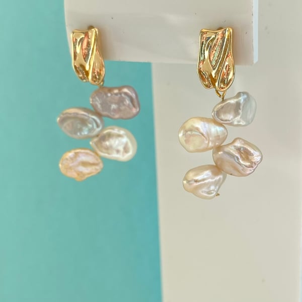 Keshi Freshwater Pearl Gold Plated Earrings 