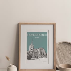 Hornchurch, Essex TEAL Giclee Travel Print