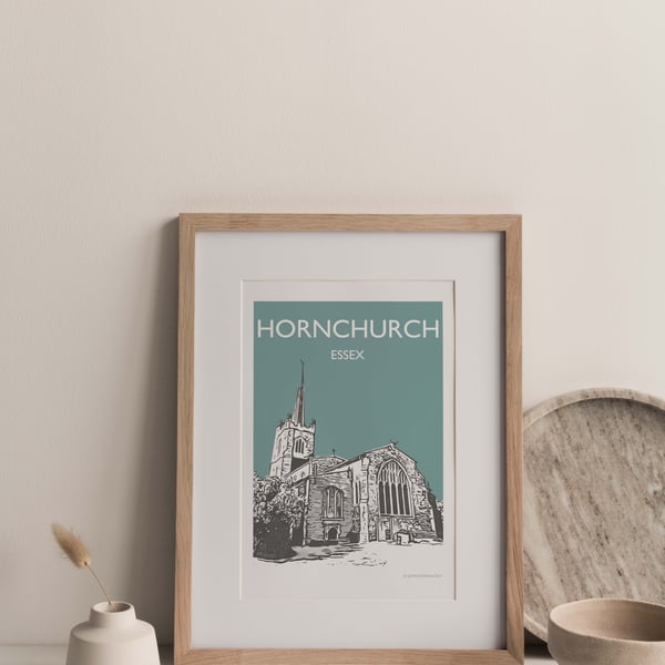 Hornchurch, Essex TEAL Giclee Travel Print