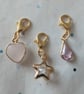 Set of 3 Gold Tone Clear and Pink Zipper Charms - Image 2