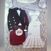 Handmade Scottish Decoupage,3D Wedding Card, tartan,kilt and dress