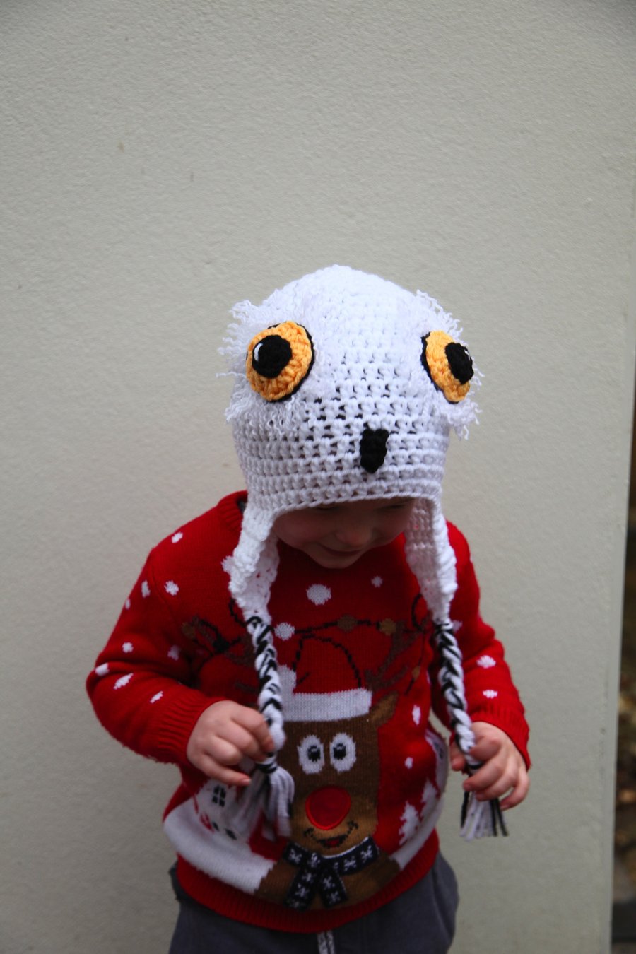Crochet snowy owl hat, baby, toddler, child, adult sizes, novelty winter hat