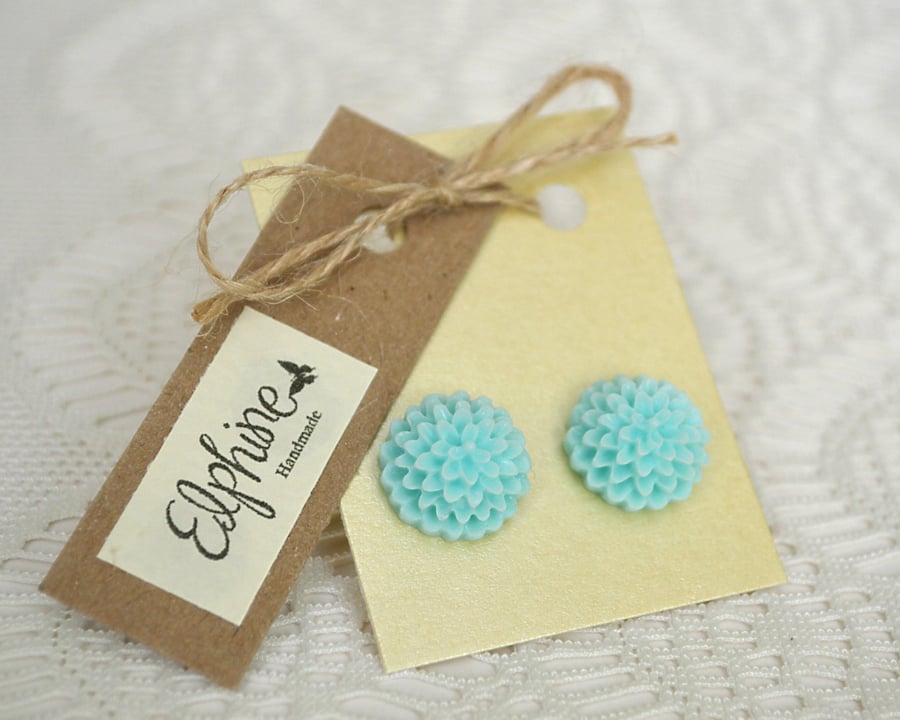 Pale Blue Dahlia Earrings