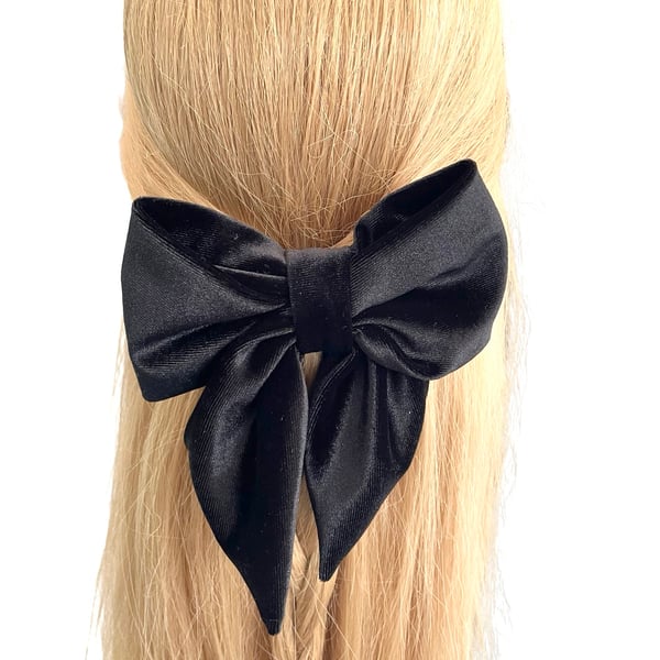 Luxury black velvet hair bow barrette clip for women