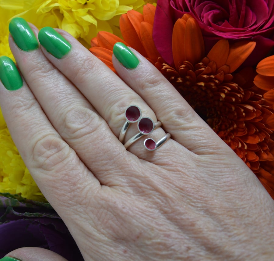 Sterling silver ring filled with hot pink cold enamel.