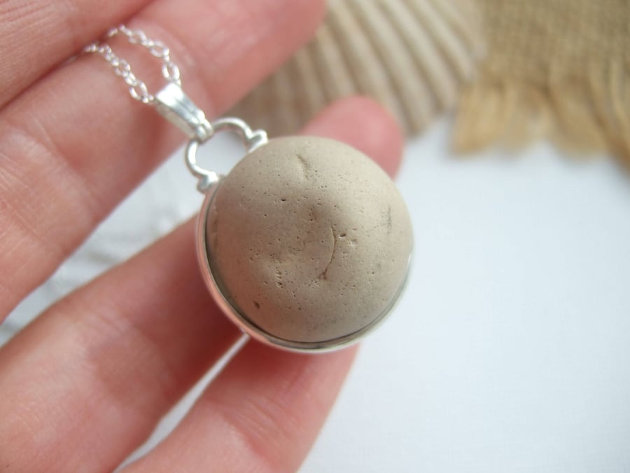 Purist Victorian clay sea marble necklace...sea clay marble necklace, bezel set 