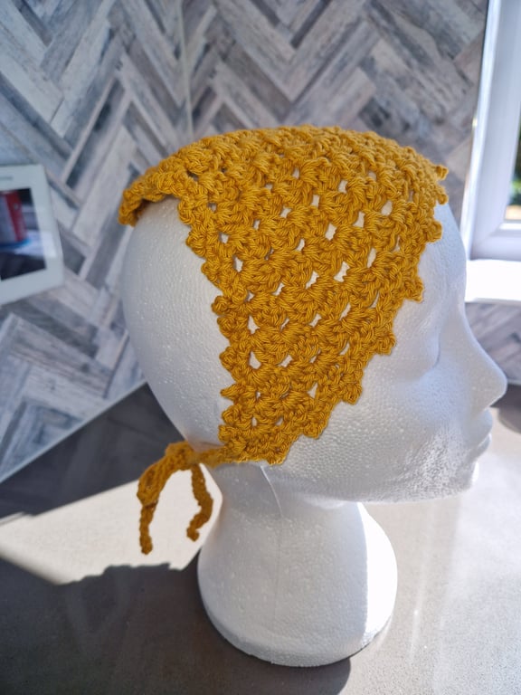 Mustard yellow hair bandana handmade crochet festivals summer holidays