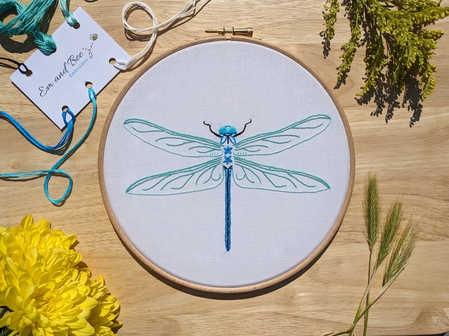 Dragonfly Embroidery Kit - Complete kit with detailed instructions - 8" hoop