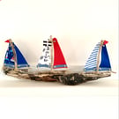 Unique driftwood trio of sailing boats handmade with authentic Cornish driftwood