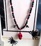 Gothic Black & Red Crystal Necklace with Red Howlite Skull and Hematite Crosses - Image 2