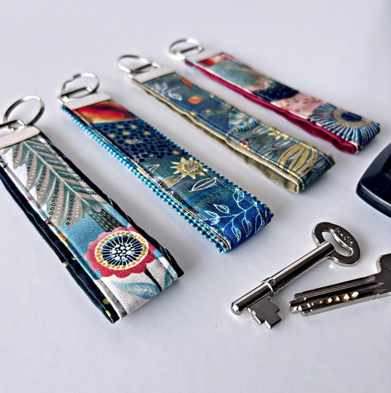 Handmade Floral Fabric Wristlet Keyring, Form & Fauna Cotton Key Holder