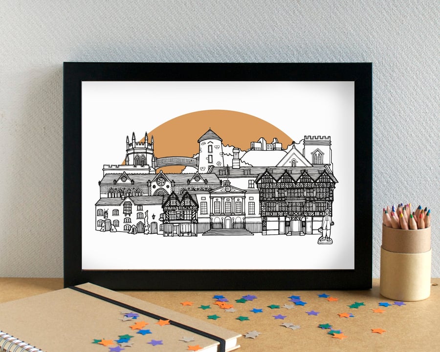 Stafford Landmarks Skyline Art Print