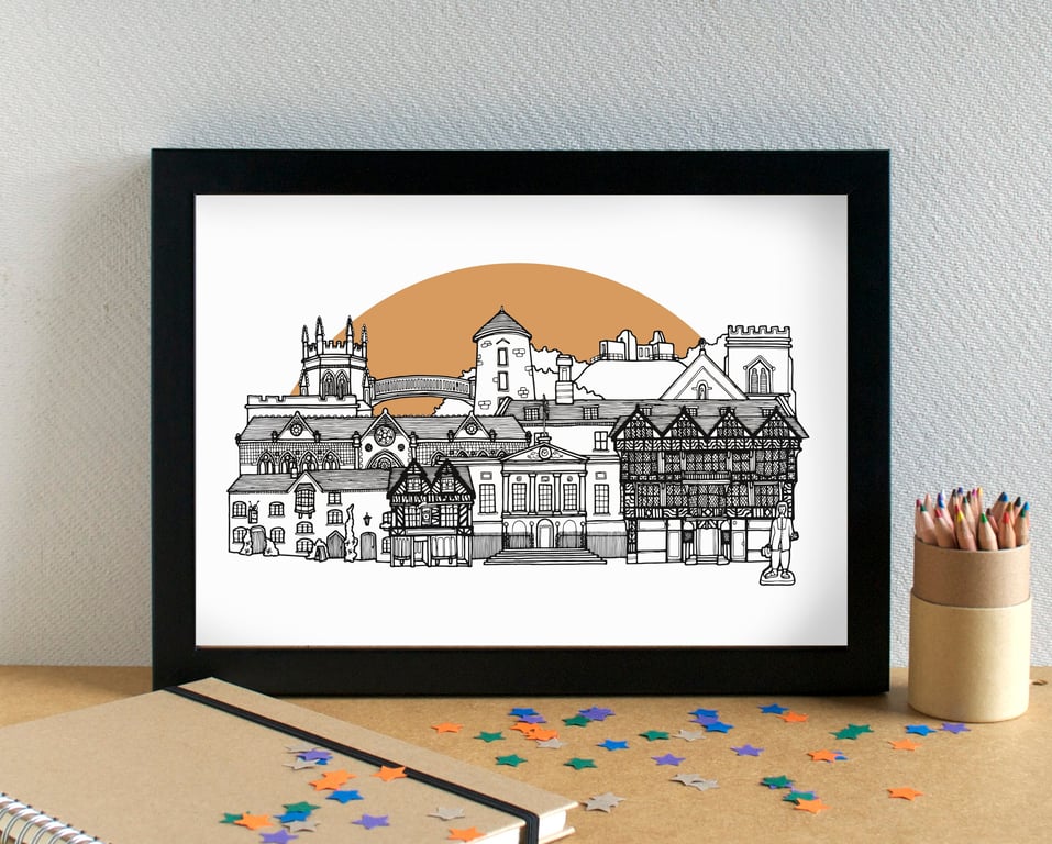 Stafford Landmarks Skyline Art Print