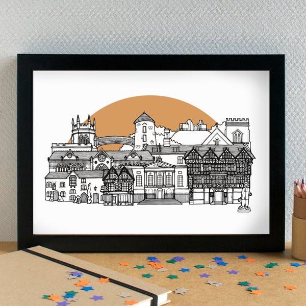 Stafford Landmarks Skyline Art Print