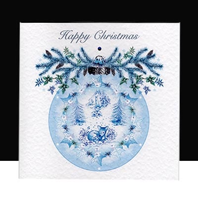 A Blue Bambi Christmas Bauble Handmade Card 