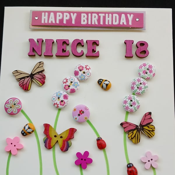 Handmade niece 18 birthday card 