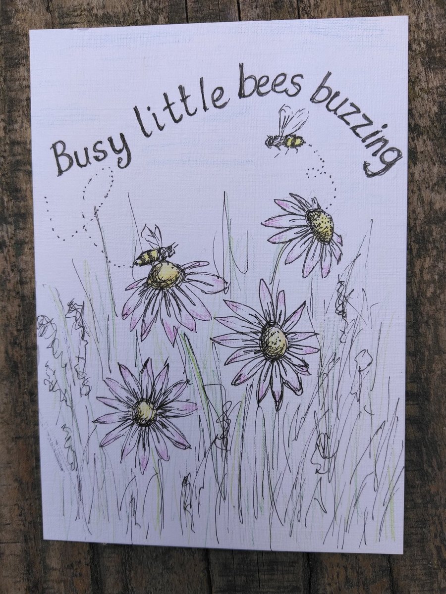 Hand drawn bees and flowers