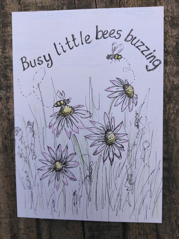 Hand drawn bees and flowers