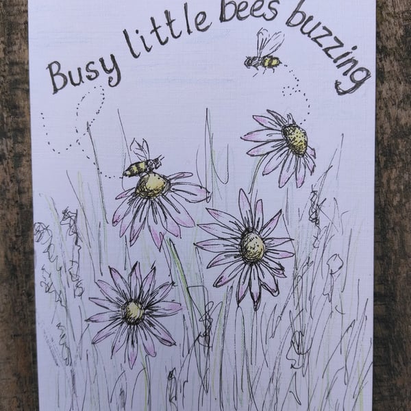 Hand drawn bees and flowers