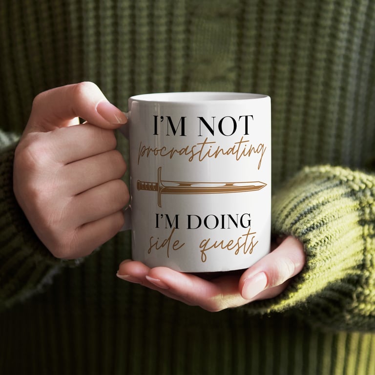 Procrastinating Mug - Sword: Funny Mug - Side Quests - Gamer Humour Gift