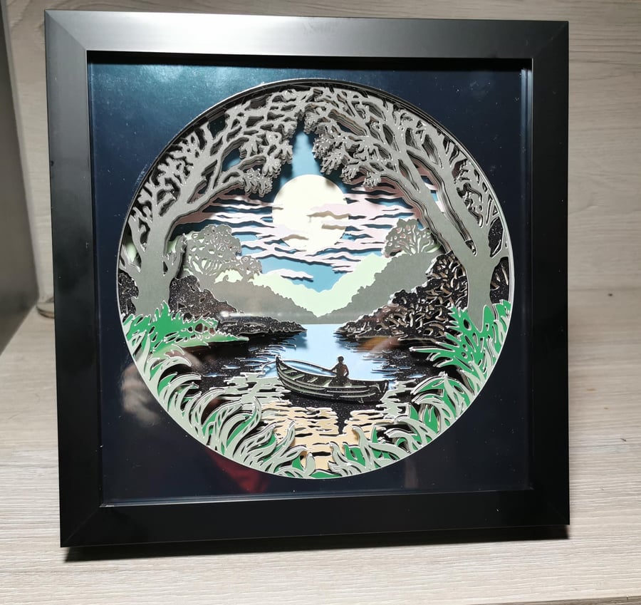 A day fishing, Premium Shadow Box, Gift Idea, 