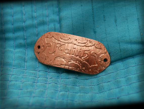 Art Nouveau Etched 'Faith' Design Copper Spacer