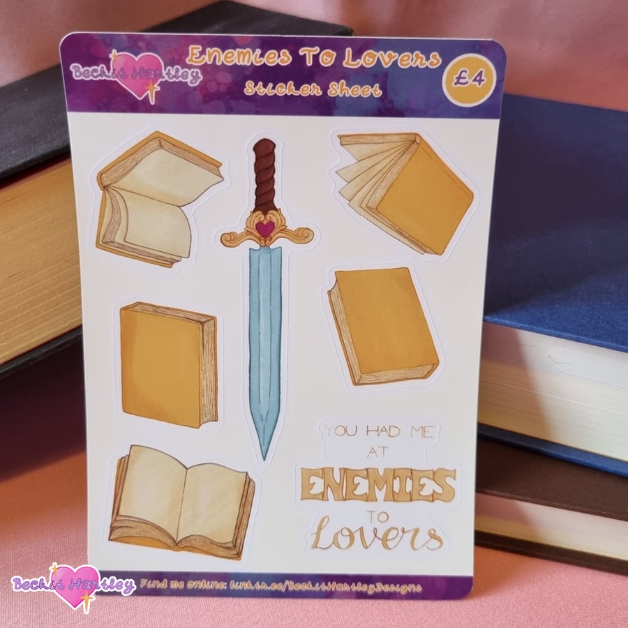 Enemies To Lovers Sticker Sheet - Bookish Gifts, Stationery, Stickers