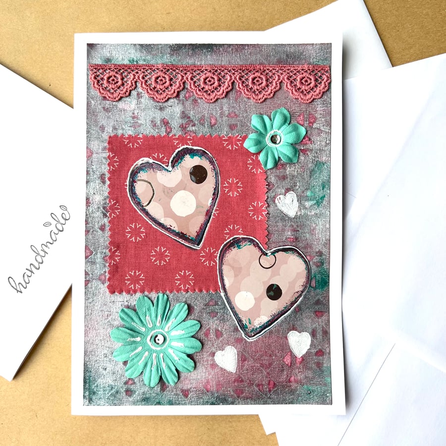 Valentine's Card 3 handmade mixed media art card A5