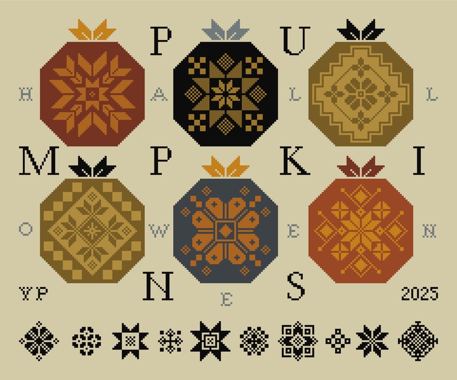 304 - Cross Stitch Pattern Primitive Pumpkin Quaker Sampler for Halloween (PDF)